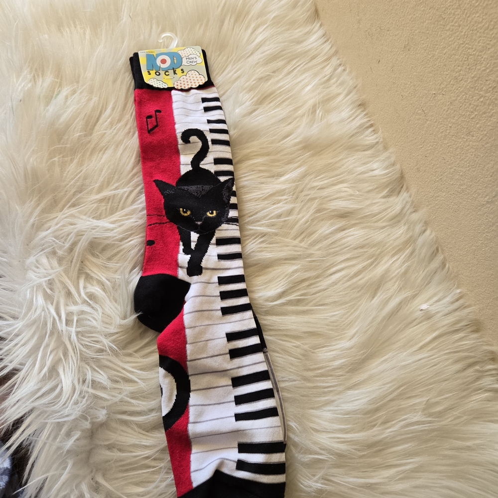 Modsocks Cat and Piano Design Socks Size 10-13